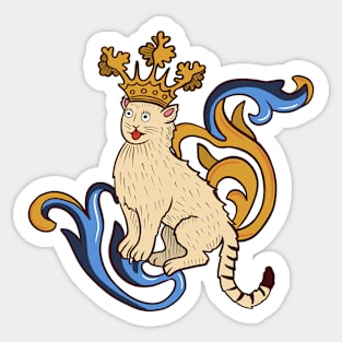 Cute Medieval Cat with crown illustration Sticker